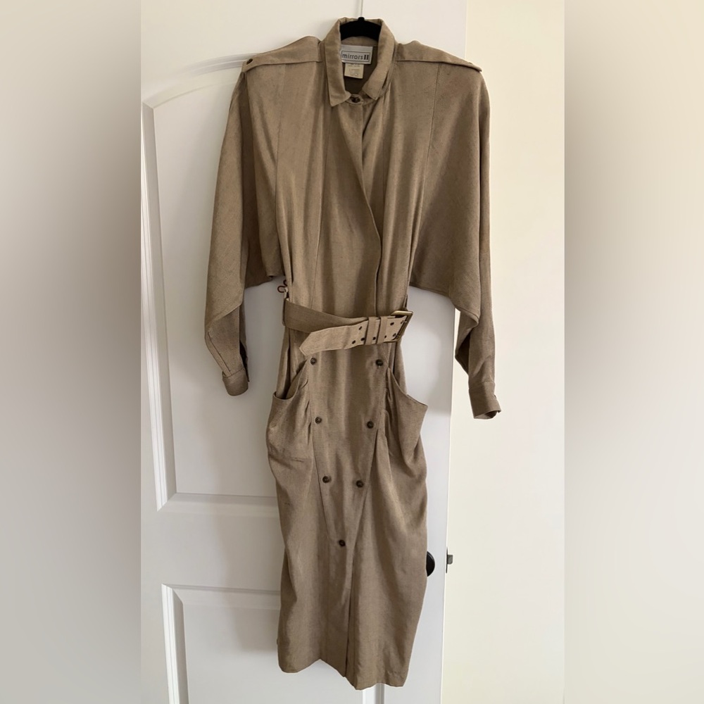 Vintage Taupe Belted Midi Dress